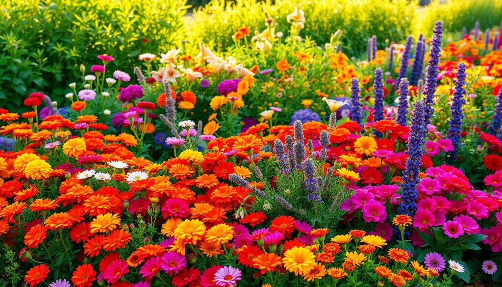 Garden borders with colorful flowers
