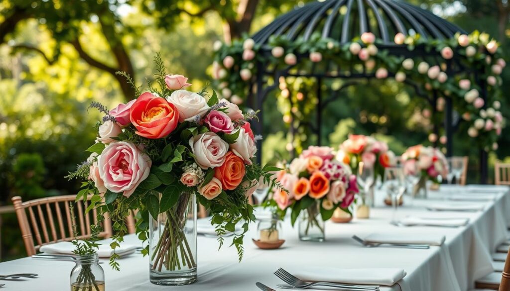 Garden party floral centerpieces
