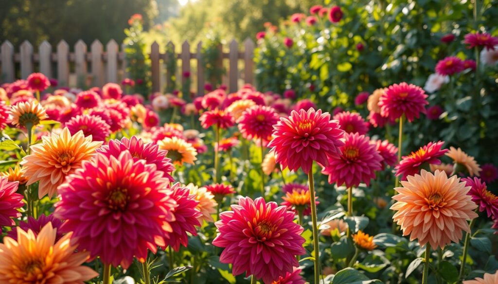 Growing dahlias in a garden