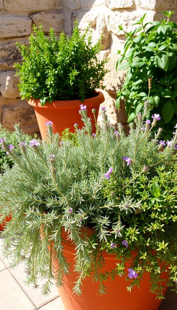 Mediterranean herb potting combinations
