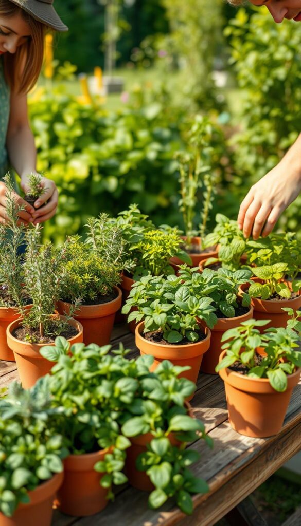 Mint family companion planting herbs in containers