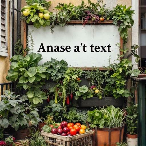 Vertical garden with various plants growing on a wall in a small space.