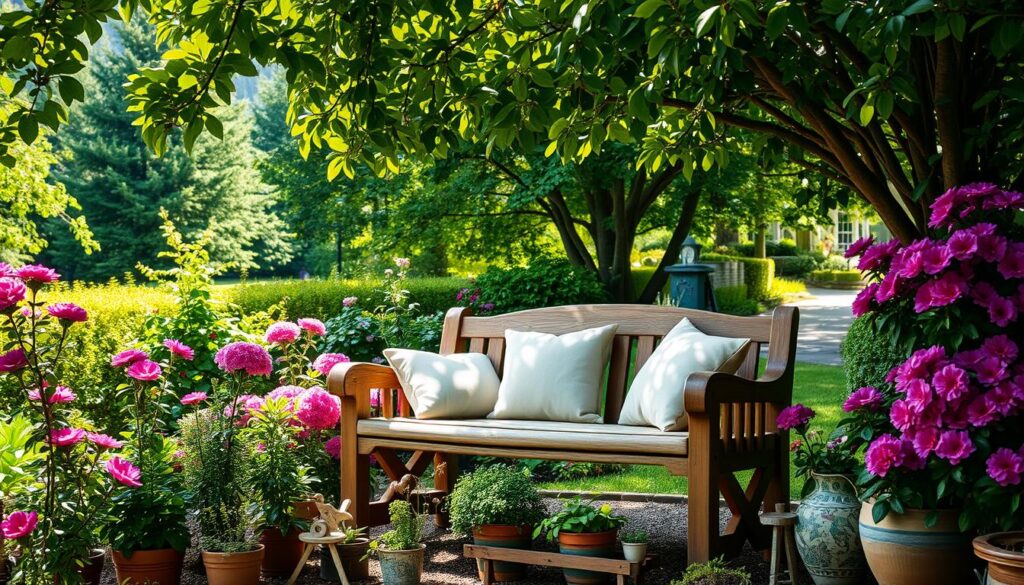 cozy garden bench
