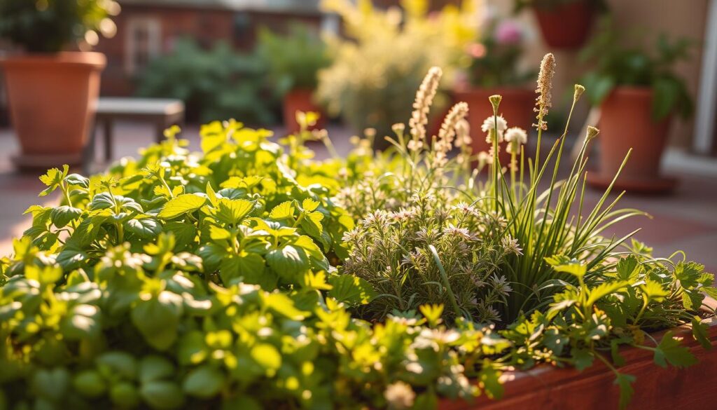 herbs in vegetable garden