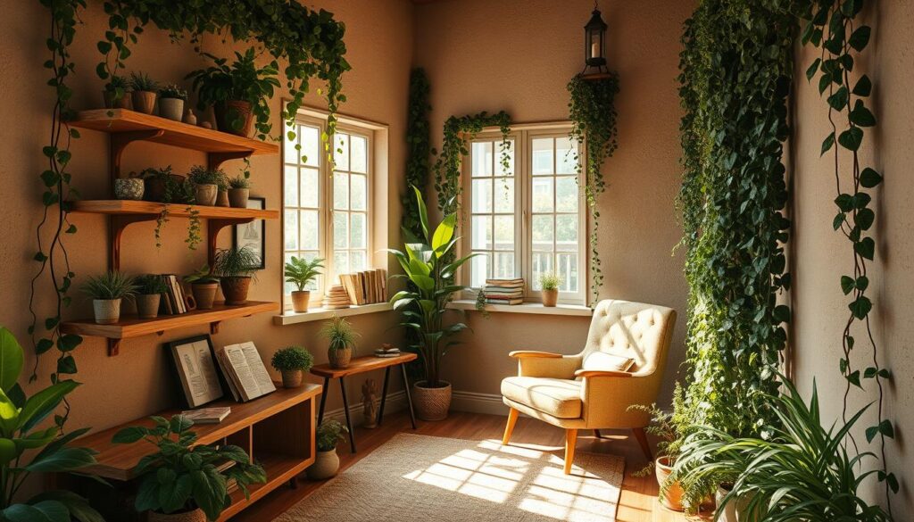 vertical gardening in reading nook