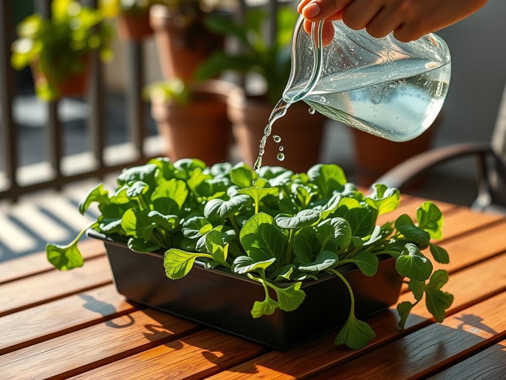 watering mixed greens